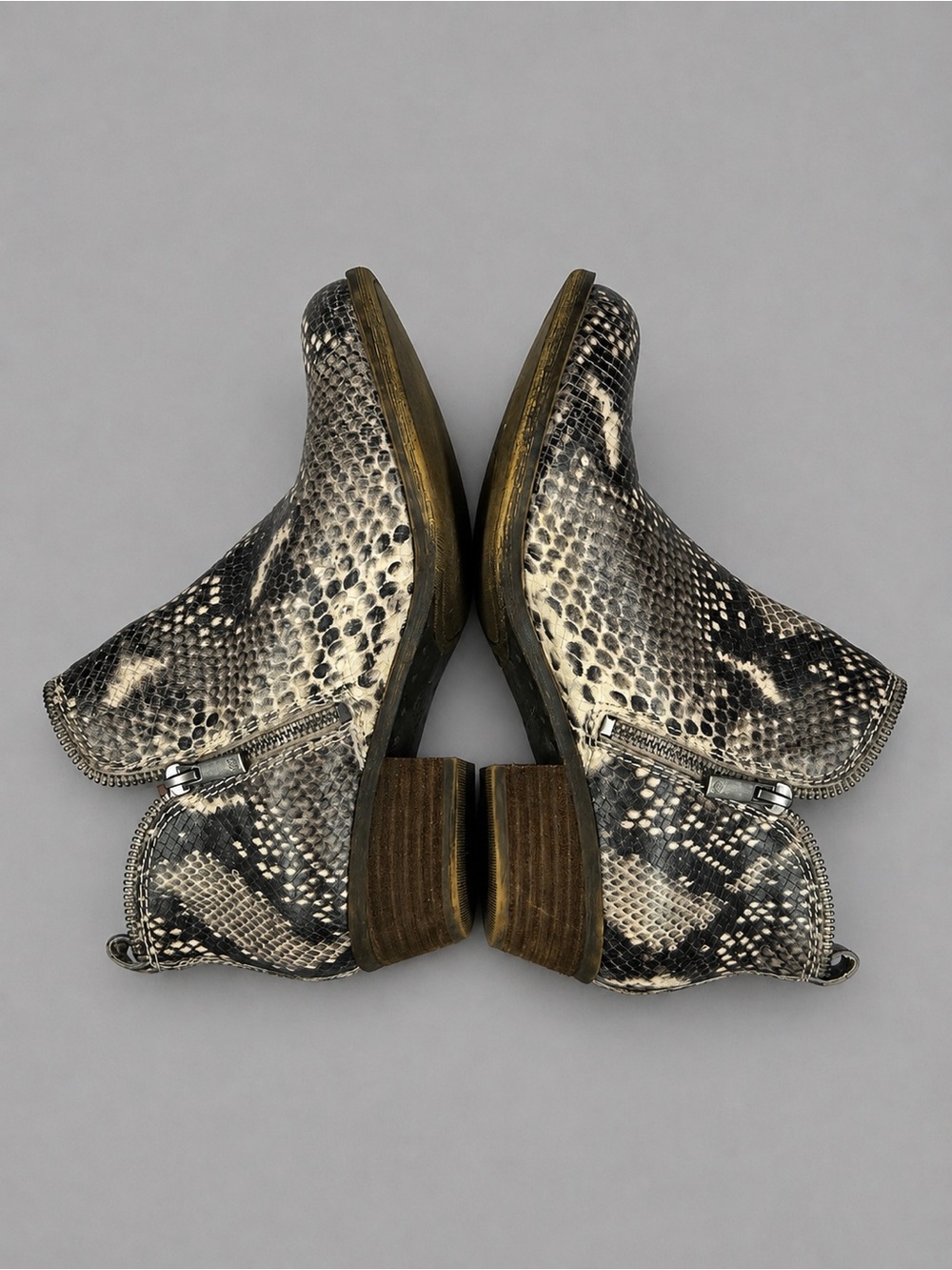 Lucky Brand Reptile Snake Print Leather Ankle Booties Dual Zip Size 6.5 - Picture 6 of 11